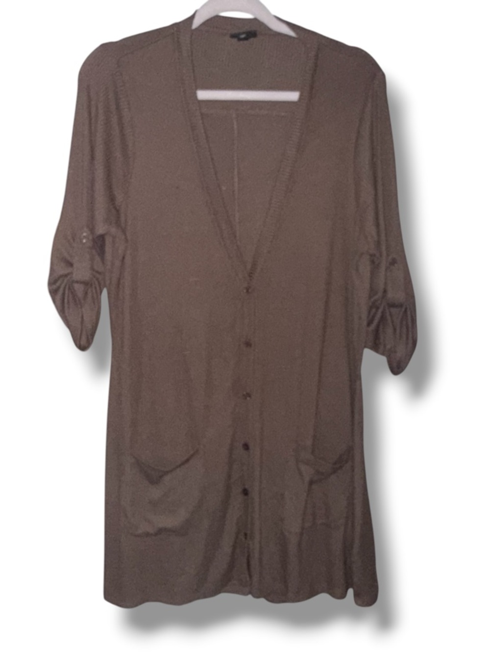 Torrid brown roll tab sleeve V neck buttoned cardigan